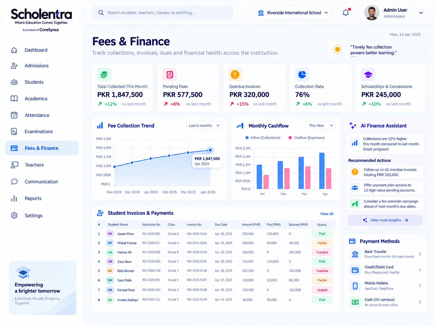 Finance screen